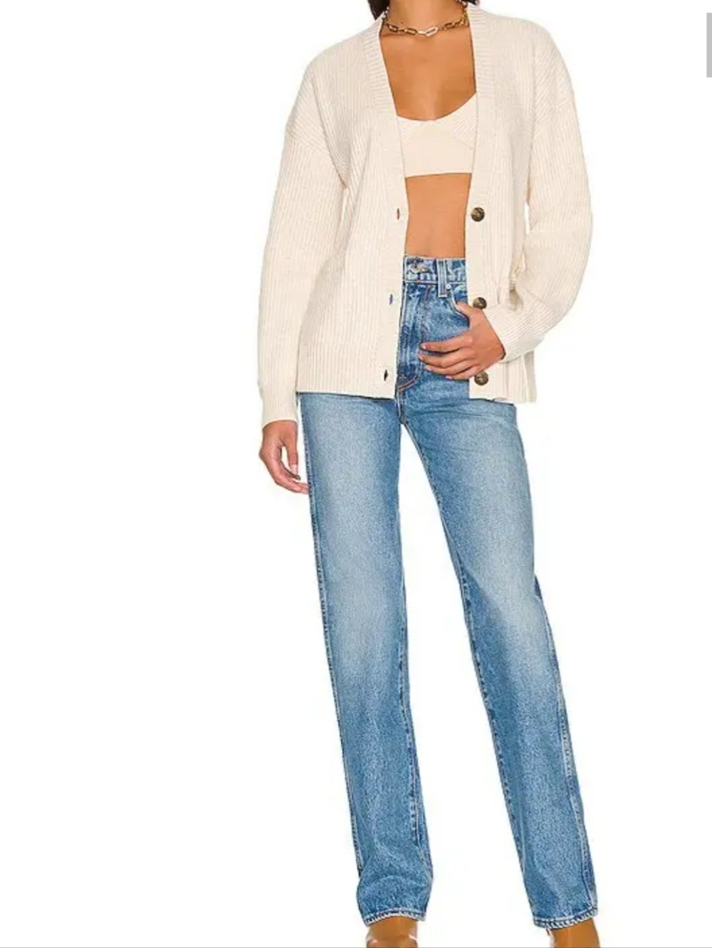 GRLFRND Women Straight Leg Jeans in Light Blue Wash